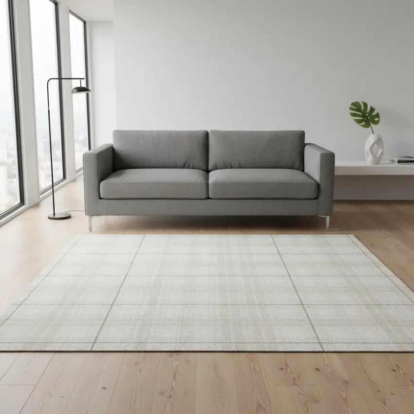 Ivory Brown And Beige Plaid Washable Area Rug With UV Protection Photo 2