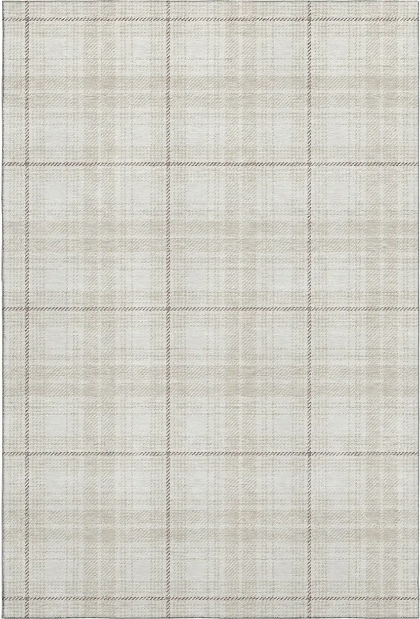 Ivory Brown And Beige Plaid Washable Area Rug With UV Protection Photo 1
