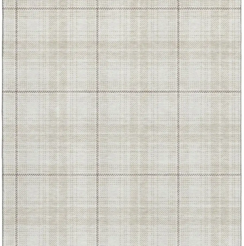 Ivory Brown And Beige Plaid Washable Area Rug With UV Protection Photo 3