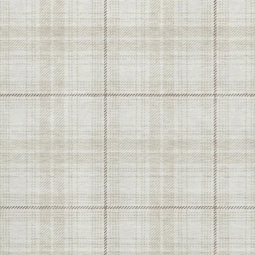 Ivory Brown And Beige Plaid Washable Area Rug With UV Protection Photo 2