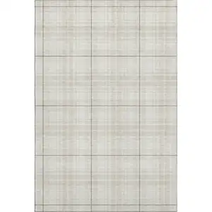 Photo of Ivory Brown And Beige Plaid Washable Area Rug With UV Protection