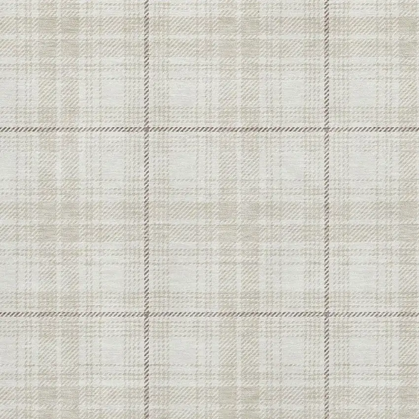 Ivory Brown And Beige Plaid Washable Area Rug With UV Protection Photo 2