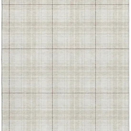 Ivory Brown And Beige Plaid Washable Area Rug With UV Protection Photo 3