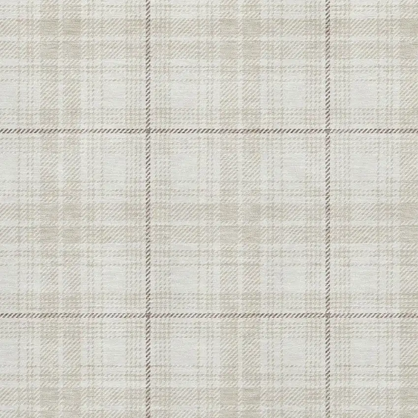 Ivory Brown And Beige Plaid Washable Area Rug With UV Protection Photo 2