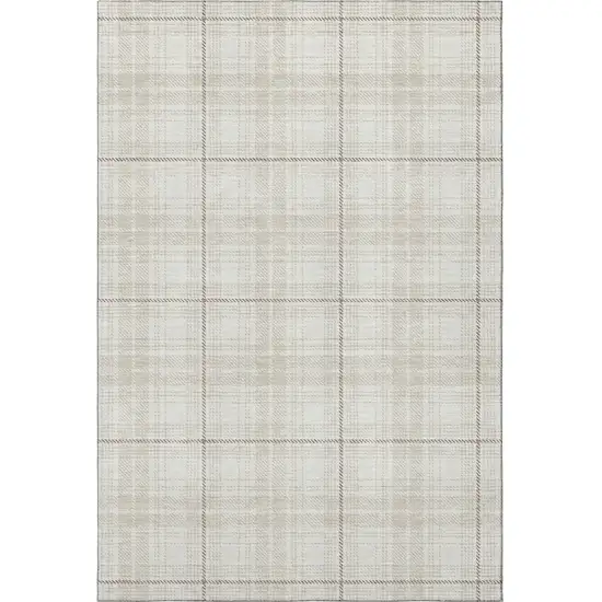 Ivory Brown And Beige Plaid Washable Area Rug With UV Protection Photo 3