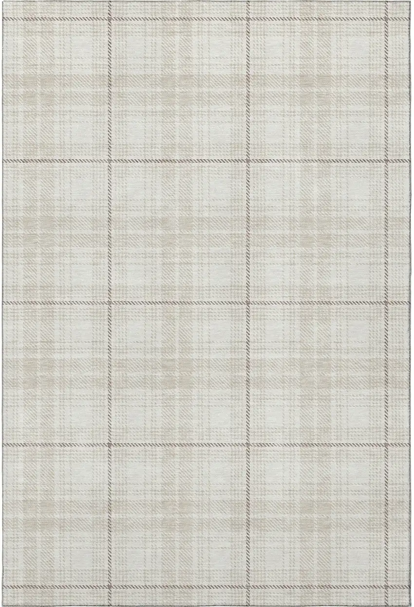 Ivory Brown And Beige Plaid Washable Area Rug With UV Protection Photo 3