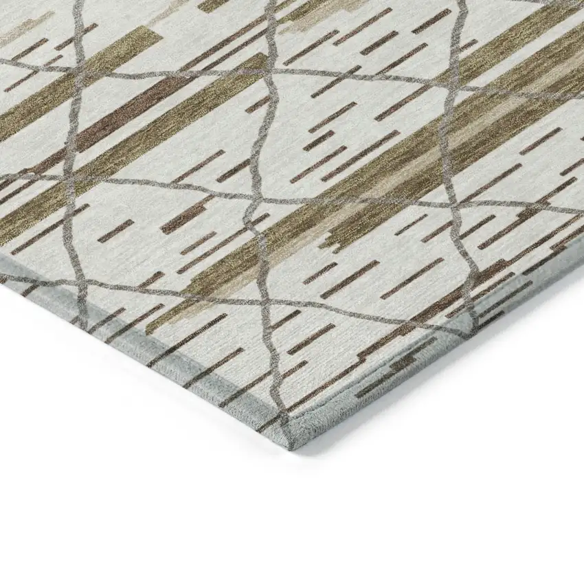 Ivory Brown And Beige Striped Washable Indoor Outdoor Area Rug Photo 5