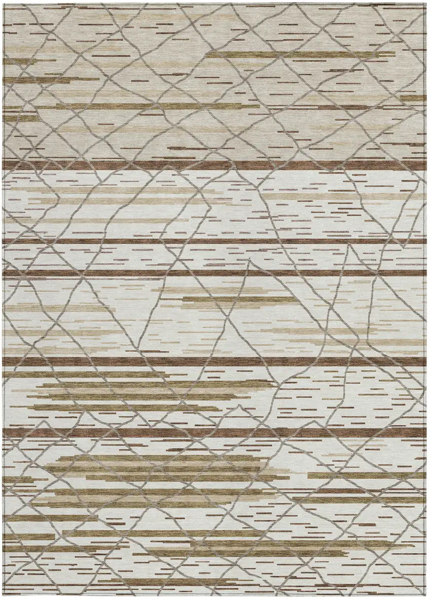 Ivory Brown And Beige Striped Washable Indoor Outdoor Area Rug Photo 8