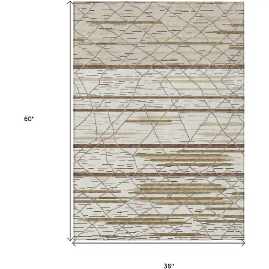 Ivory Brown And Beige Striped Washable Indoor Outdoor Area Rug Photo 3