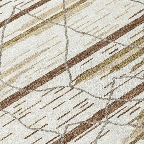Ivory Brown And Beige Striped Washable Indoor Outdoor Area Rug Photo 6
