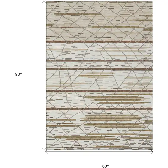Ivory Brown And Beige Striped Washable Indoor Outdoor Area Rug Photo 3