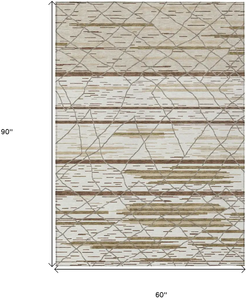 Ivory Brown And Beige Striped Washable Indoor Outdoor Area Rug Photo 3
