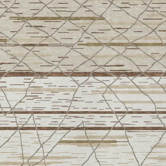 Ivory Brown And Beige Striped Washable Indoor Outdoor Area Rug Photo 7
