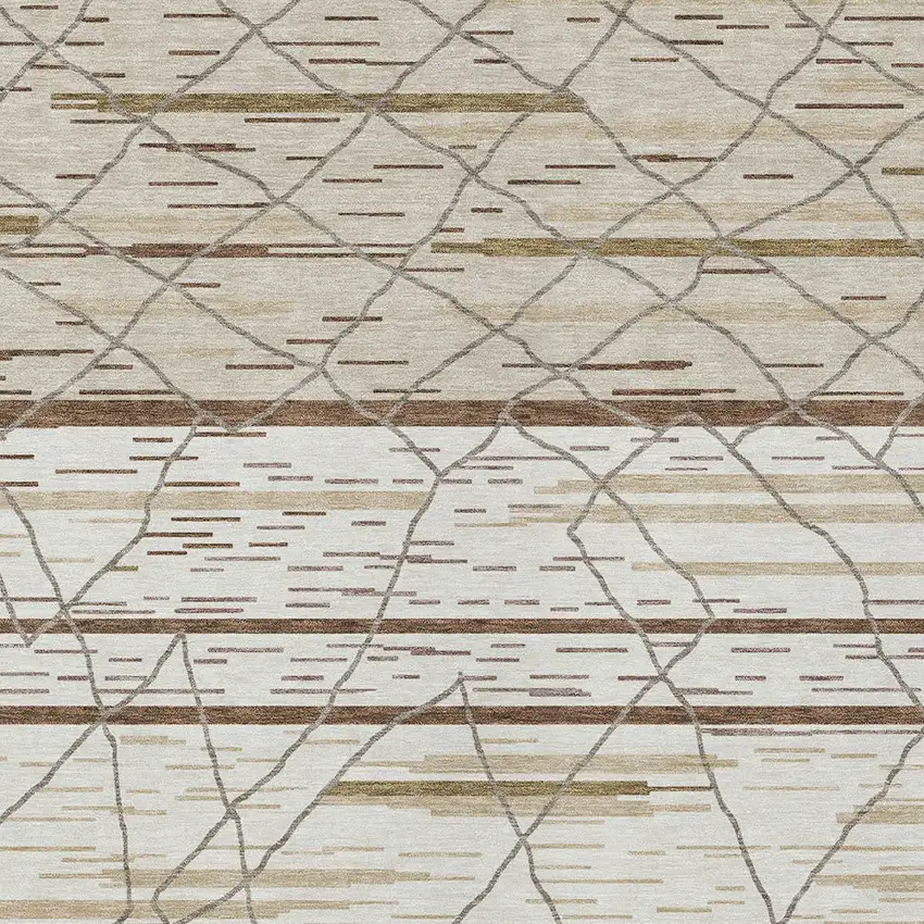 Ivory Brown And Beige Striped Washable Indoor Outdoor Area Rug Photo 7