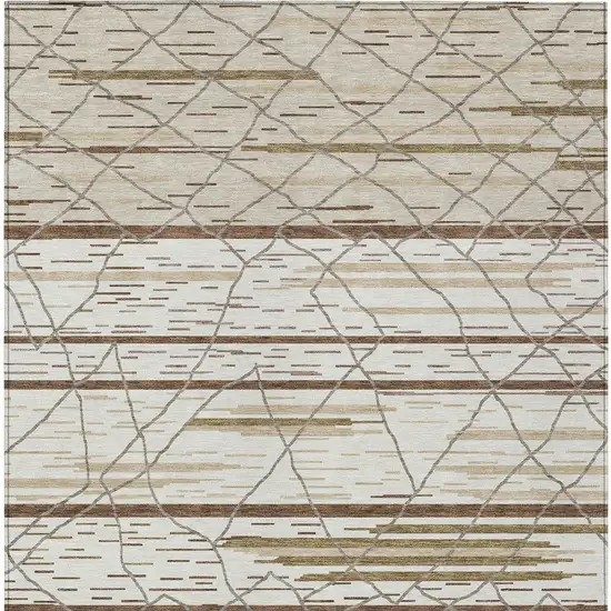 Ivory Brown And Beige Striped Washable Indoor Outdoor Area Rug Photo 7