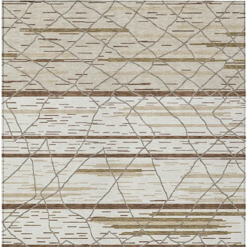 Ivory Brown And Beige Striped Washable Indoor Outdoor Area Rug Photo 7