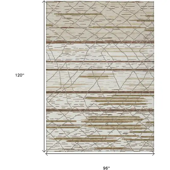 Ivory Brown And Beige Striped Washable Indoor Outdoor Area Rug Photo 3