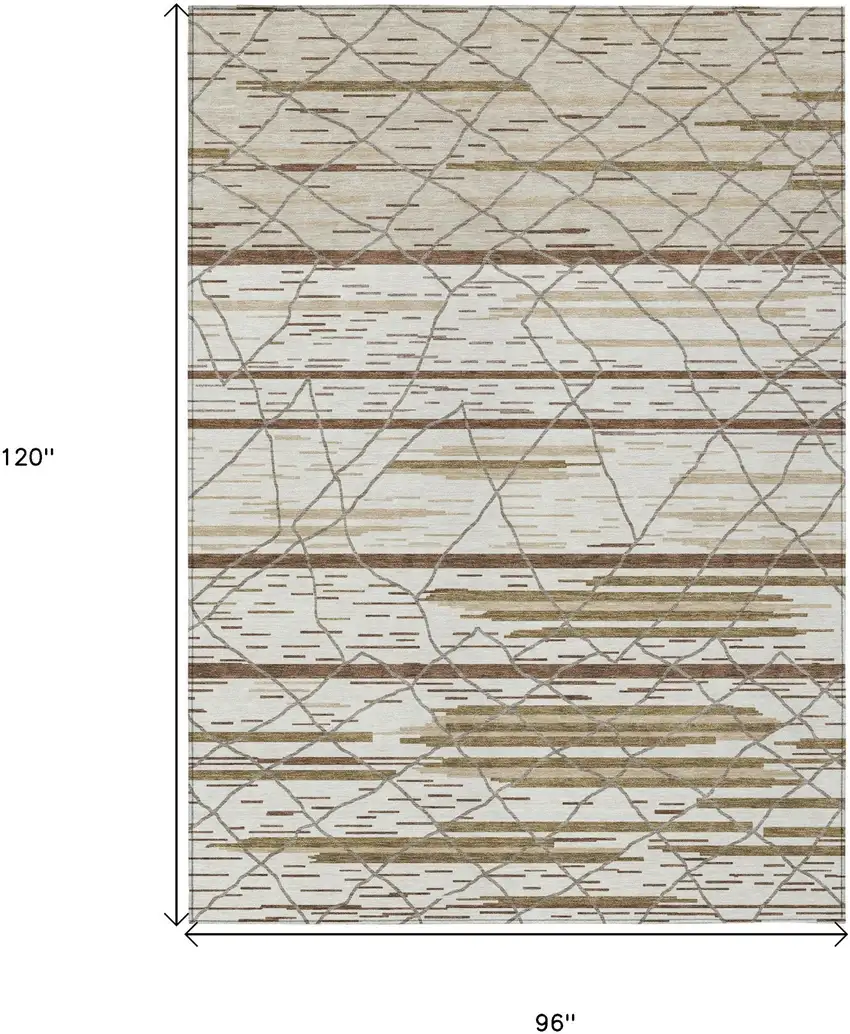 Ivory Brown And Beige Striped Washable Indoor Outdoor Area Rug Photo 3