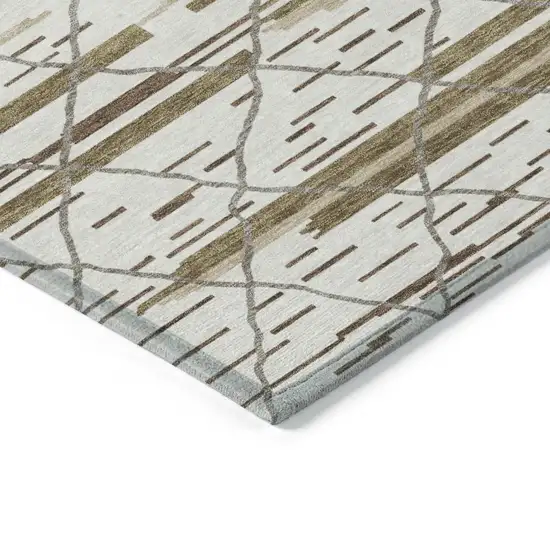 Ivory Brown And Beige Striped Washable Indoor Outdoor Area Rug Photo 5
