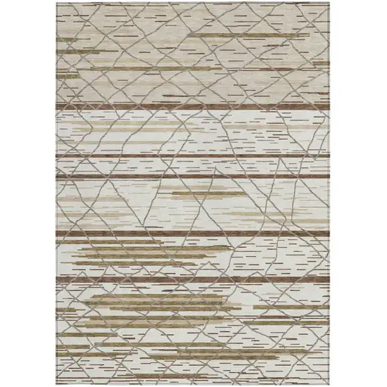 Ivory Brown And Beige Striped Washable Indoor Outdoor Area Rug Photo 8