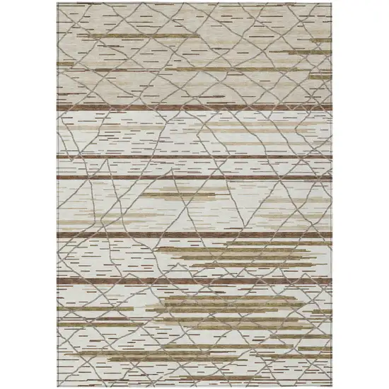 Ivory Brown And Beige Striped Washable Indoor Outdoor Area Rug Photo 2