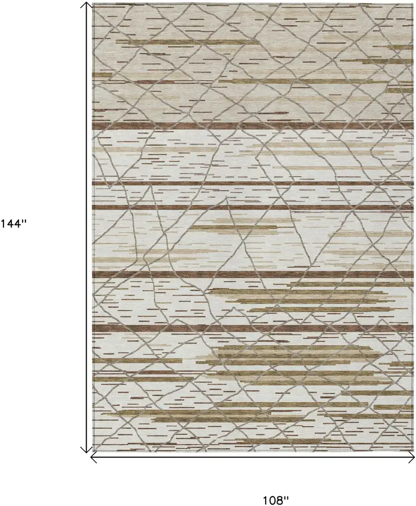 Ivory Brown And Beige Striped Washable Indoor Outdoor Area Rug Photo 3