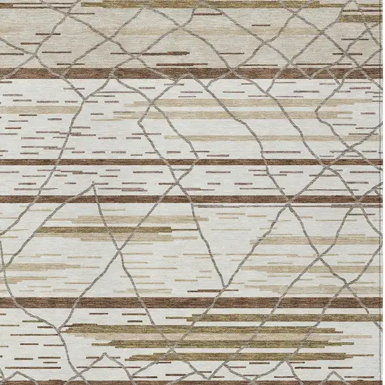Ivory Brown And Beige Striped Washable Indoor Outdoor Area Rug Photo 7