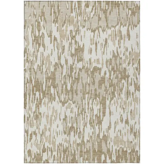 Ivory Brown And Beige Striped Washable Indoor Outdoor Area Rug Photo 2