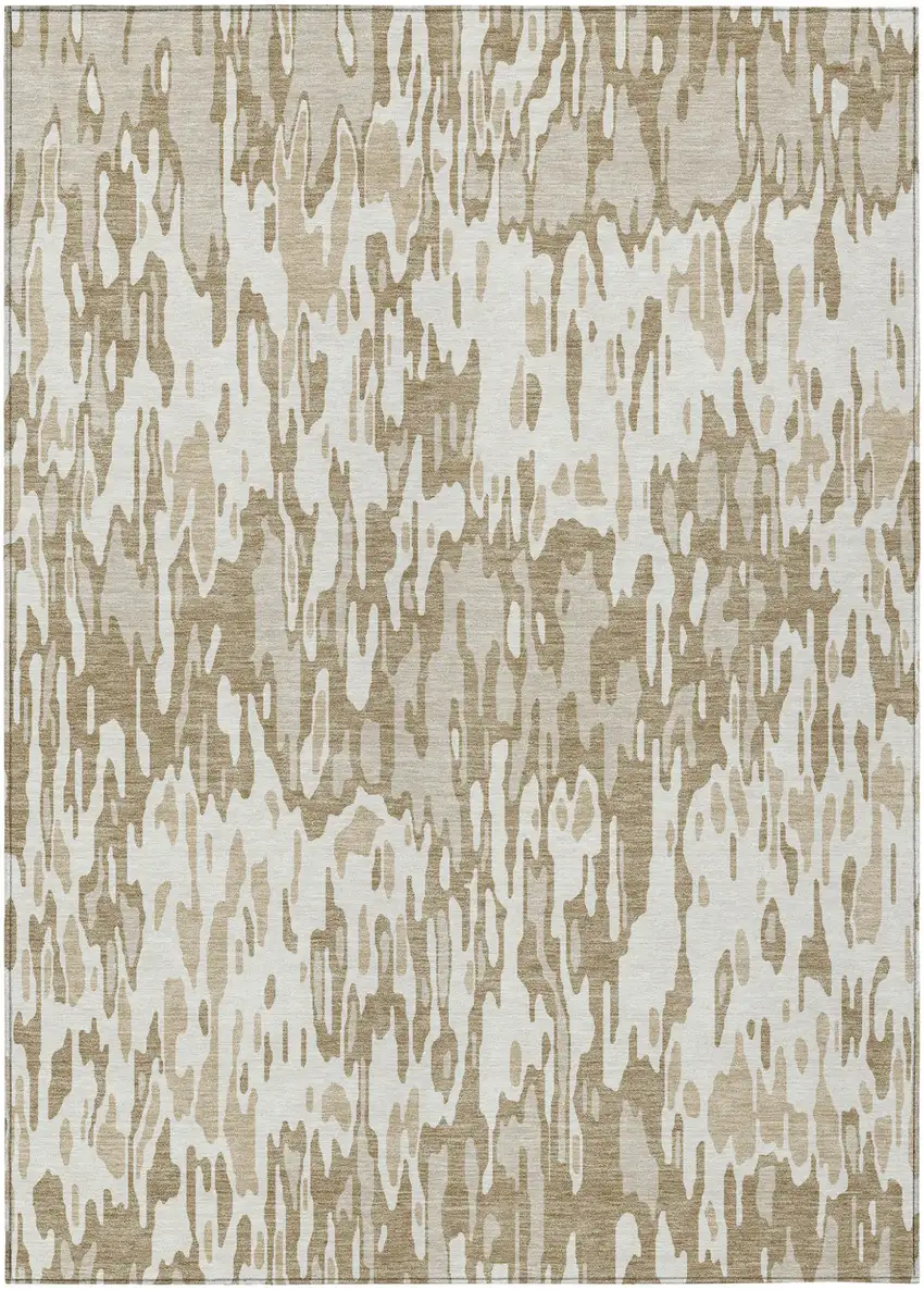 Ivory Brown And Beige Striped Washable Indoor Outdoor Area Rug Photo 2