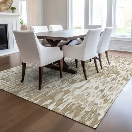 Ivory Brown And Beige Striped Washable Indoor Outdoor Area Rug Photo 9