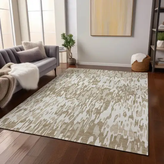 Ivory Brown And Beige Striped Washable Indoor Outdoor Area Rug Photo 8