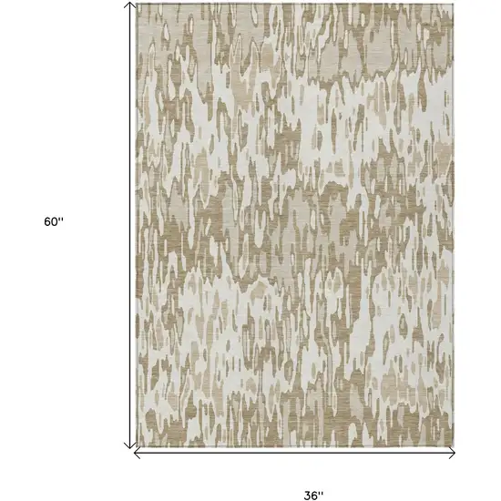 Ivory Brown And Beige Striped Washable Indoor Outdoor Area Rug Photo 3