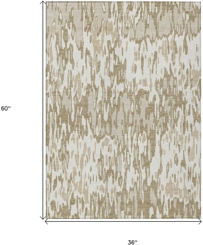 Ivory Brown And Beige Striped Washable Indoor Outdoor Area Rug Photo 3