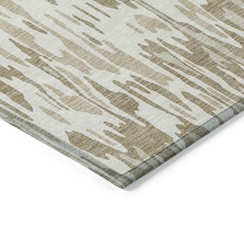 Ivory Brown And Beige Striped Washable Indoor Outdoor Area Rug Photo 4
