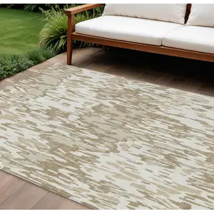 Photo of Ivory Brown And Beige Striped Washable Indoor Outdoor Area Rug