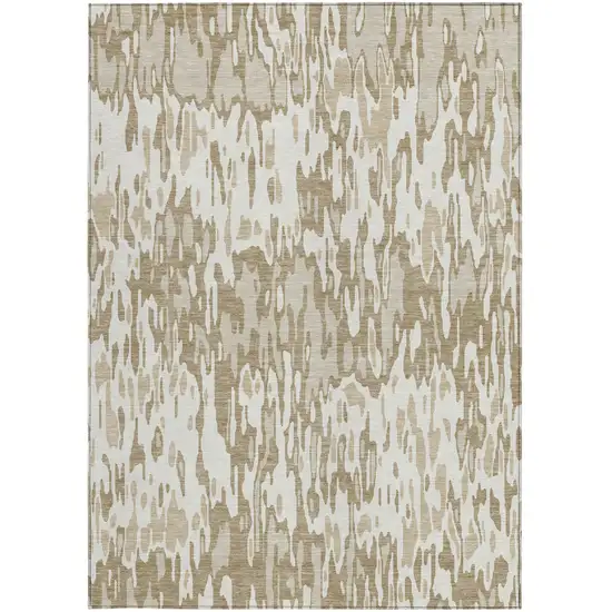 Ivory Brown And Beige Striped Washable Indoor Outdoor Area Rug Photo 6