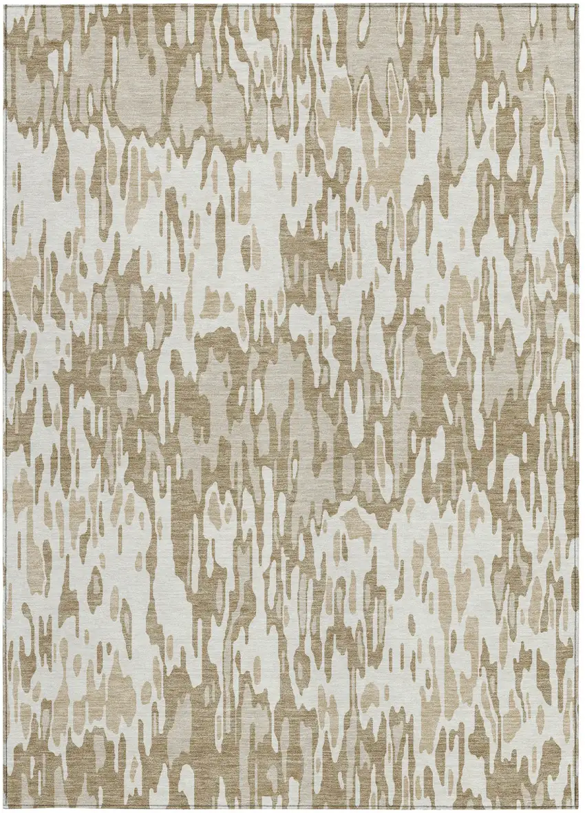 Ivory Brown And Beige Striped Washable Indoor Outdoor Area Rug Photo 6