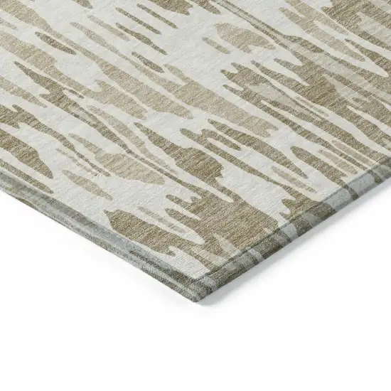 Ivory Brown And Beige Striped Washable Indoor Outdoor Area Rug Photo 4