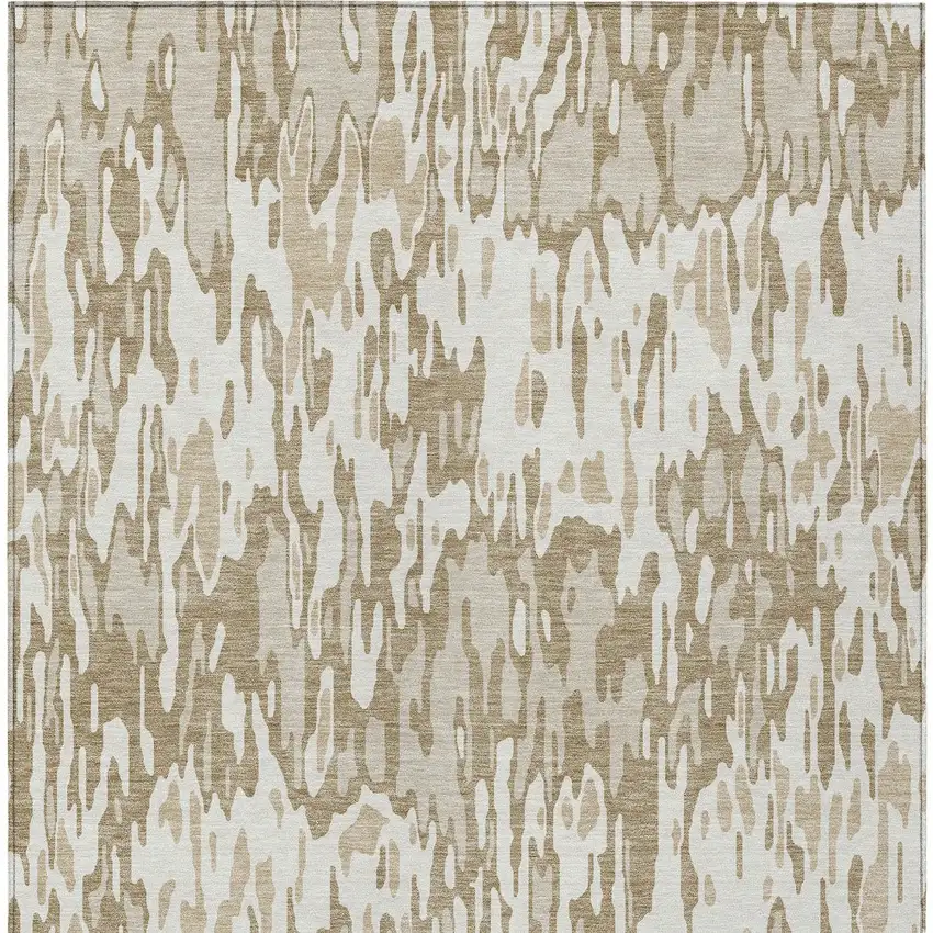 Ivory Brown And Beige Striped Washable Indoor Outdoor Area Rug Photo 5