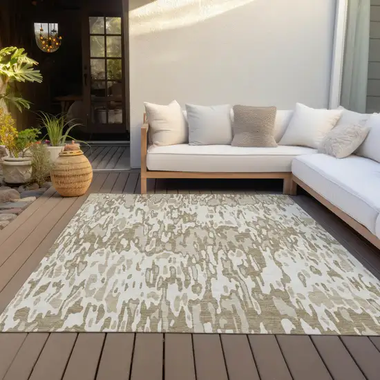 Ivory Brown And Beige Striped Washable Indoor Outdoor Area Rug Photo 7