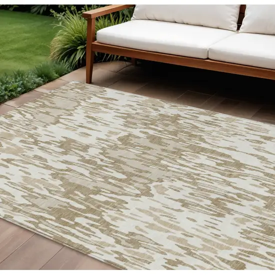 Ivory Brown And Beige Striped Washable Indoor Outdoor Area Rug Photo 1