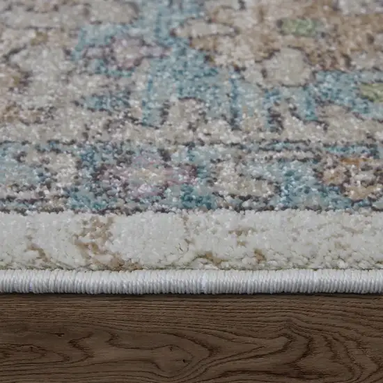 Ivory Brown And Blue Floral Distressed Area Rug Photo 6