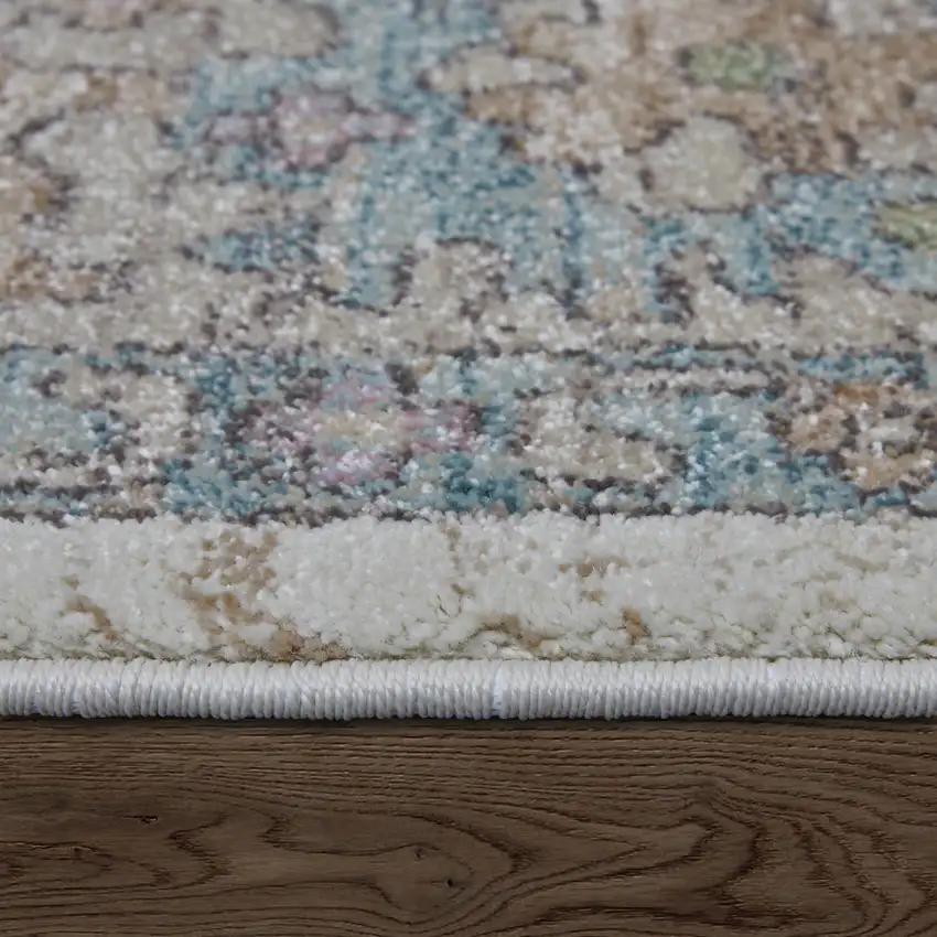 Ivory Brown And Blue Floral Distressed Area Rug Photo 6