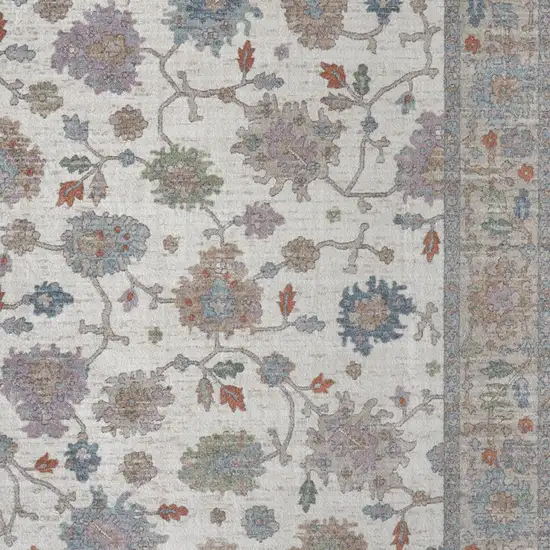 Ivory Brown And Blue Floral Distressed Area Rug Photo 9