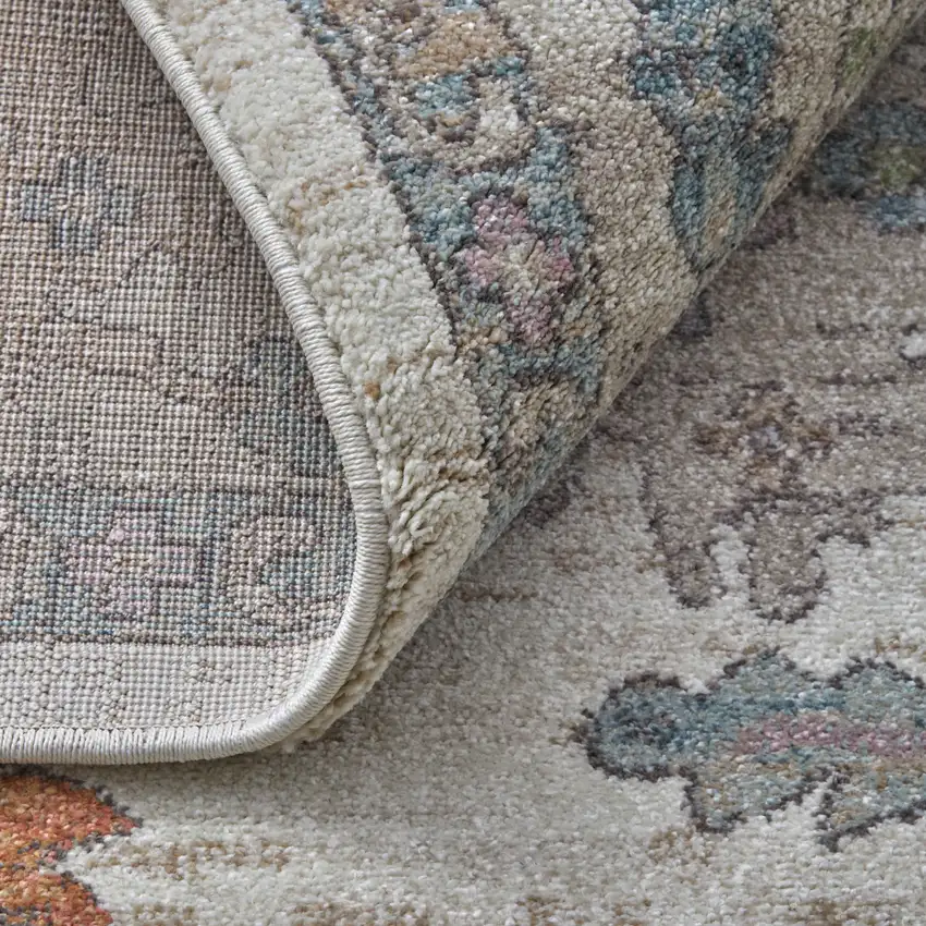 Ivory Brown And Blue Floral Distressed Area Rug Photo 5