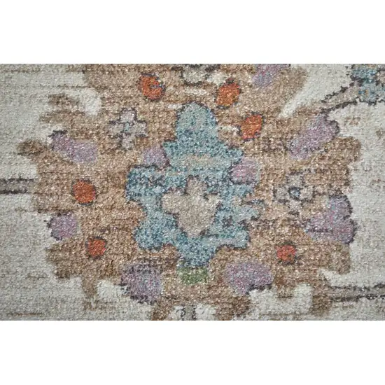 Ivory Brown And Blue Floral Distressed Area Rug Photo 4