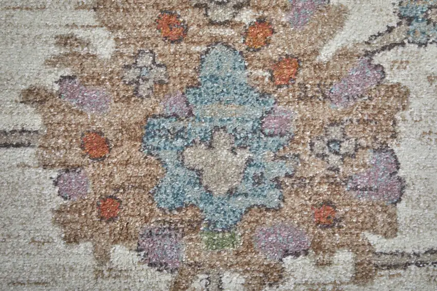 Ivory Brown And Blue Floral Distressed Area Rug Photo 4