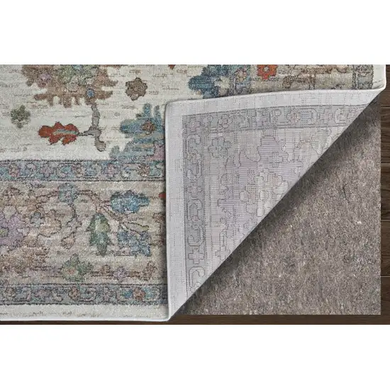 Ivory Brown And Blue Floral Distressed Area Rug Photo 7