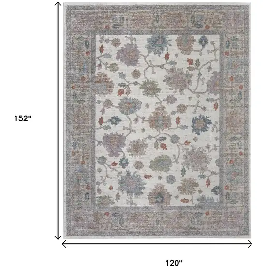 Ivory Brown And Blue Floral Distressed Area Rug Photo 3