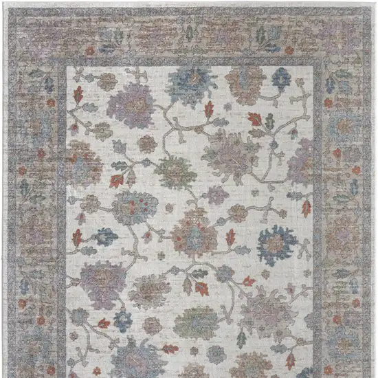 Ivory Brown And Blue Floral Distressed Area Rug Photo 9